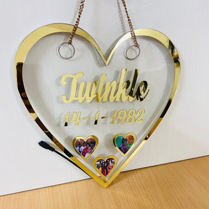 Personalized Heart LED Photo Lamp - Neon acrylic Memory board - Dual Heart Design with Custom Names & Pictures