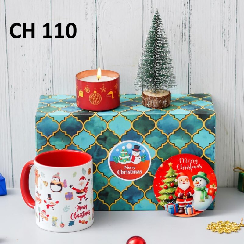 Christmas Combo Gift Set - Themed Mug, Fridge Magnet, Candle & Mini Christmas Tree"