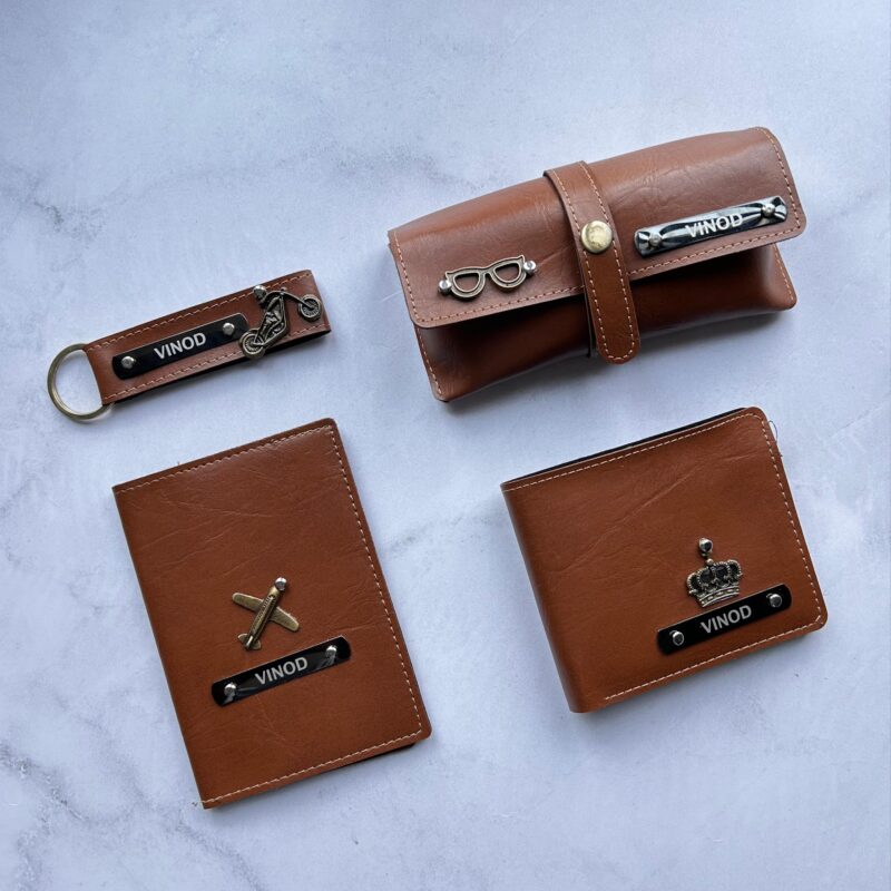 Personalized Leather Gift Set -Thailand 4 in 1 set -  Wallet, Keychain, Card Holder & Pouch