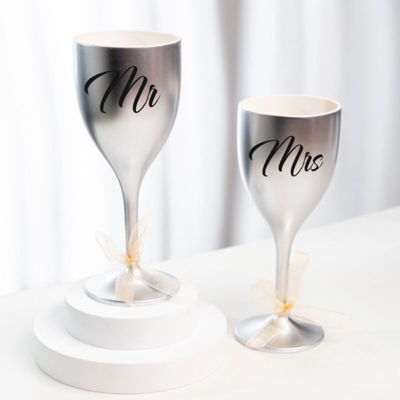 Personalized Couple Wine Glasses - Custom Engraved Non-Breakable Set