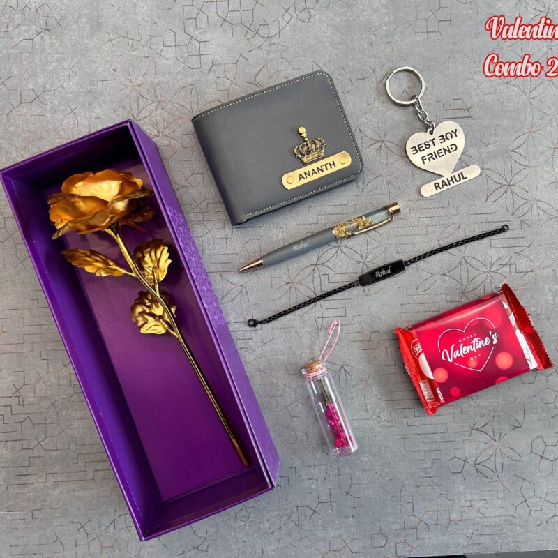 Valentine's Day Combo - Personalized Gift Set with Wallet, Gold Rose, Pen & More