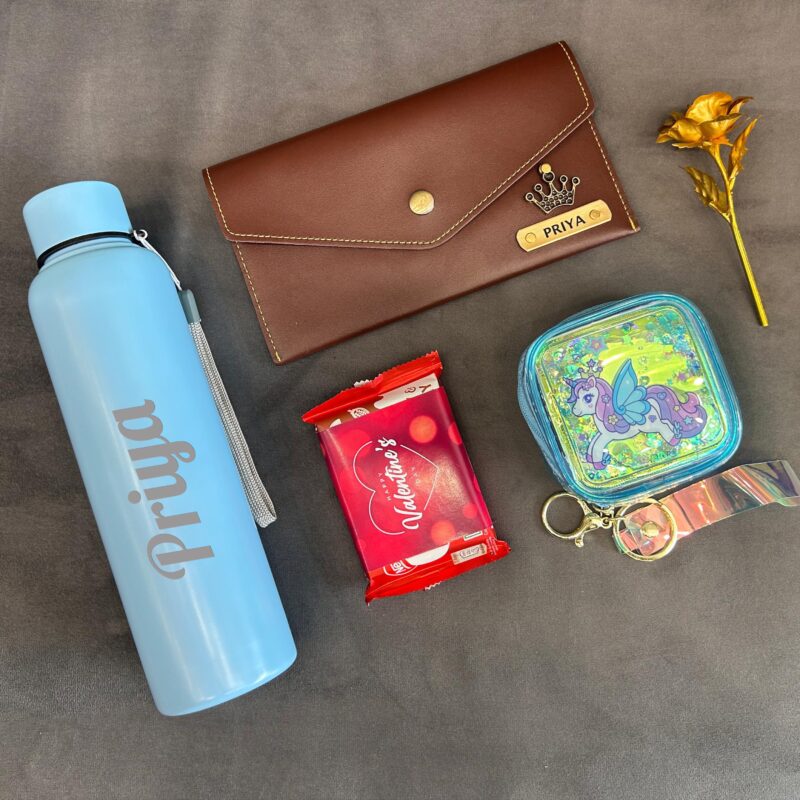 Valentine's Day Women Hamper - Personalized Gift Set with Bottle, Clutch & More