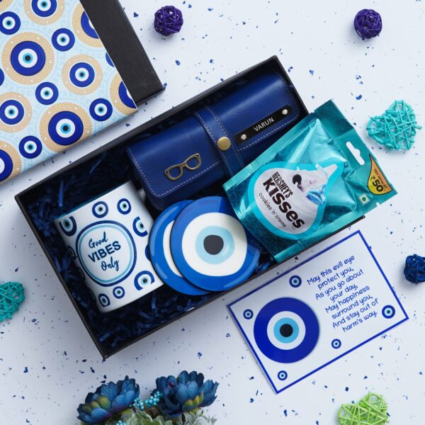 Evil Eye Hamper - Personalized Mug, Coasters, Eyewear Case & Hershey's Chocolate - Image 3