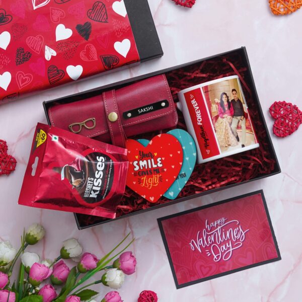 Valentine Delight Hamper - Personalized Mug, Heart Coasters, Eyewear Case & Hershey's Chocolate" - Image 4