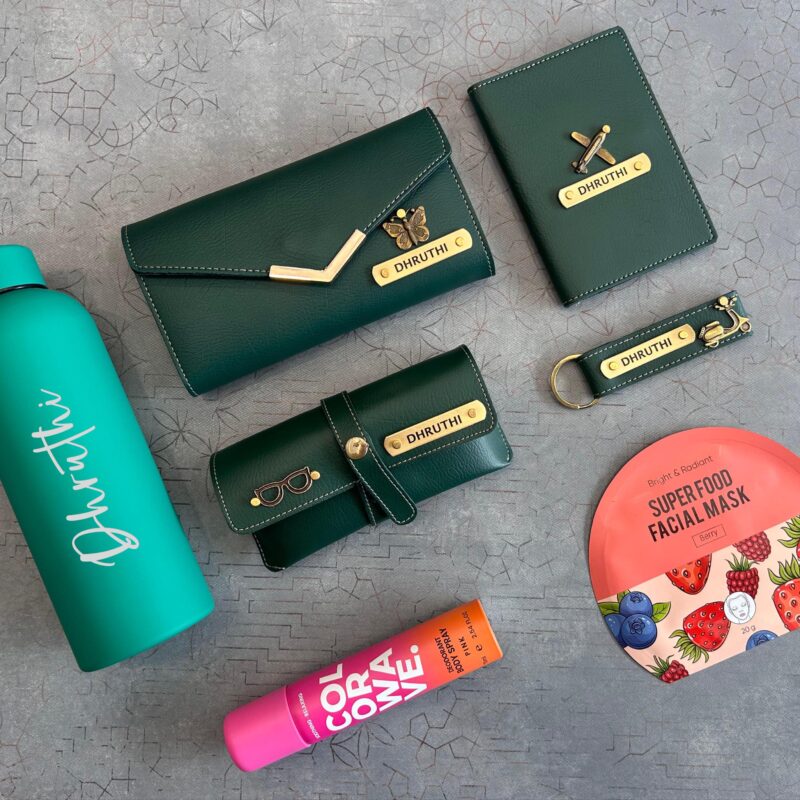 Premium Women Hamper - Personalized Gift Set with Flask, Wallet, Passport Cover & More
